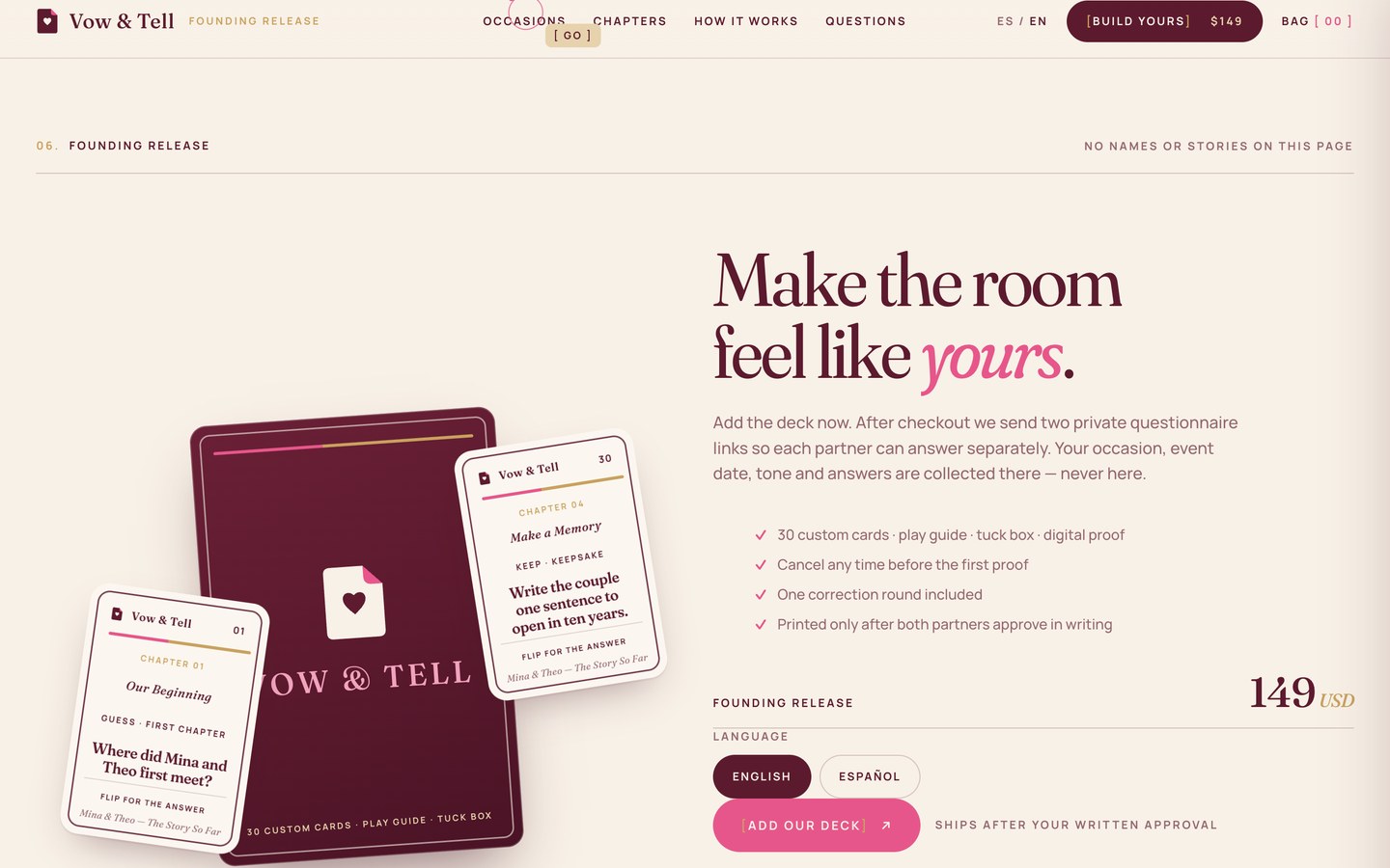 Vow & Tell — a third screen