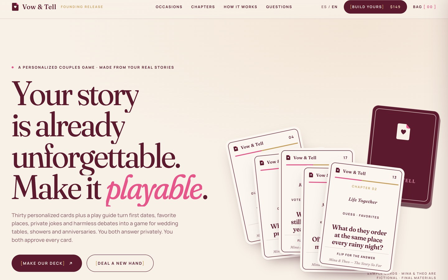Vow & Tell — opening screen